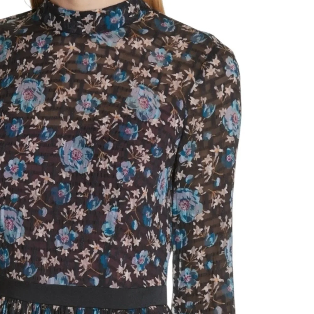 REBECCA TAYLOR Silk Solstice Floral High Neck Short Dress Black Size 0